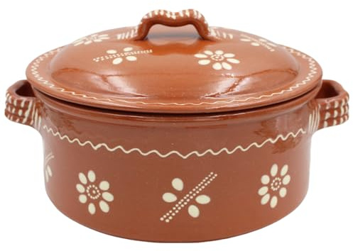 Vintage Portuguese Traditional Clay Terracotta Casserole With Lid Made In Portugal Cazuela (N.3 9 1/8 Diameter)
