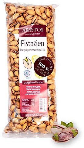 ARISTOS Pistazien ungesalzen & ungeschält – 500 g geröstete griechische Pistazien mit Schale aus Aegina – naturbelassen, ohne Zusatzstoffe, vegan & proteinreich – Knuspriger Snack direkt vom Erzeuger