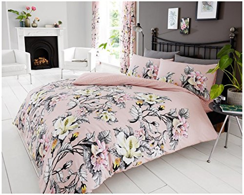 Rose Duvet Cover Sets, Easy Care Comforter Reversible Bedding Double Bed Set, Pink