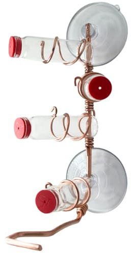 SWEET FEEDERS Window Hummingbird Feeder | Handcrafted Copper and Aluminum | Multiple Stations | Modern Hummingbird Feeder | Glass Bottles | Suction Cups (Copper, Four Station)