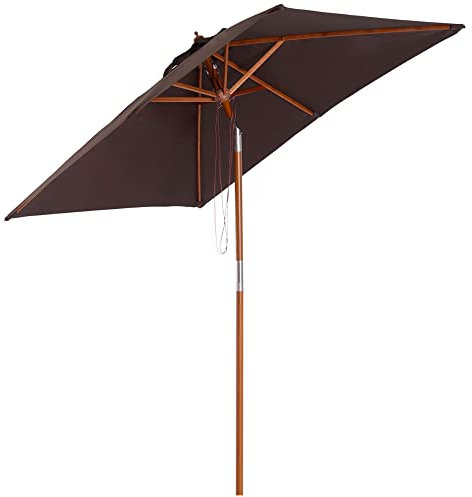 Outsunny Parasol de jardin extérieur Parasol rectangulaire inclinable bois polyester haute densité 2L x 1,5l x 2,3H m chocolat