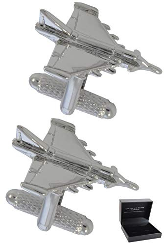 COLLAR AND CUFFS LONDON Gemelos Camisa Hombre Avión - con Caja - Gemelos para Camisas - Avión Bombardero Forma V - Latón - Color Plata - Un Par