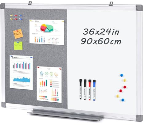 MAKELLO Bulletin Notice Boards Combination Felt & Magnetic Board, Aluminum Frame, 90X60CM