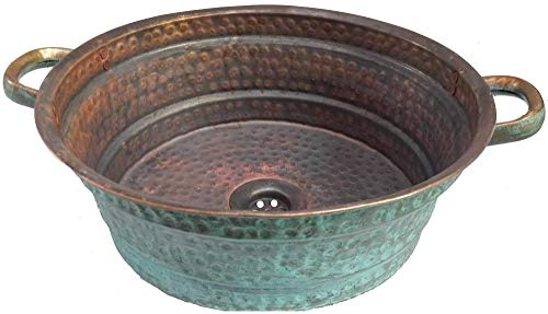 Rustic Vintage Shabby Chic Vessel Copper Bathroom Sink Kitchen Bar Prep Side Handles Bowl Ice Basin Metal Washbasin Antique Building Stand Washbowl