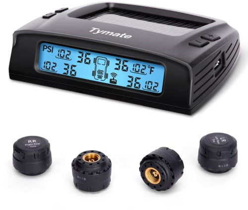 Tymate RV Tire Pressure Monitoring System - M7-3 TPMS Tire Pressure Monitor System(0-87 PSI) with Solar Charger, RV TPMS with 4 sensors & 5 Alarm Modes, LCD Display, Auto Sleep Mode, Easy to Install