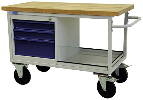 ADB 42745 Mobile Werkbank Werktisch 1 Ablageboden, 3 Schubladen, 4 Rollen Tischwagen Werkstattwagen Werkstatt Rollwagen Werkstatteinrichtung Zubehör Werkstatt fahrbar mit Rollen und Schubladen