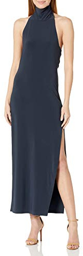 Norma Kamali Women's Halter Turtle Side Slit Gown Cocktail Dress, Pewter, M