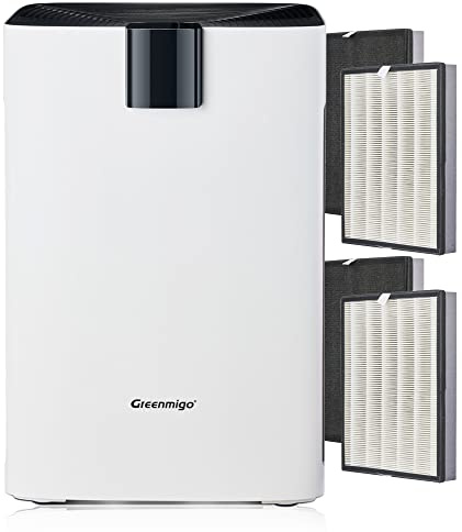 Greenmigo Purificatore Aria con Vero filtro HEPA e Carbone Attivo Ionizzatore,Timer,60m²,CADR 320m³/h,Elimina 99.97% Odori Cucina Fumo Polvere Polline Muffa Dander di Pet per Casa Ufficio(2 HEPA)