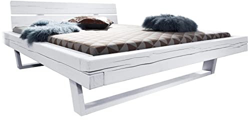 MASSIVMOEBEL24.DE Balkenbett Vancouver #711 Fichte massiv 180x200 vollmassiv lackiert weiß