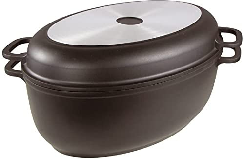 Aluguss Bräter mit Anthihaft Beschichtung und Grillpfanne - ca. 8 Liter - Eisen Schmortopf Kochtopf Bratentopf Grill Topf Cocotte