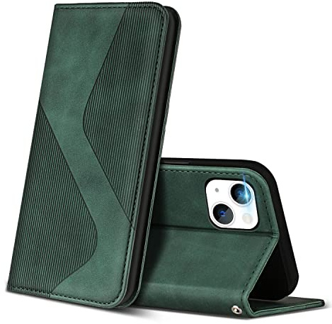ZONNAVI Fodral för iPhone 14/iPhone 13, plånboksfodral i läder med kortplats och magnetisk plånbok, flipfodral, skal för iPhone 14/iPhone 13 (grön)