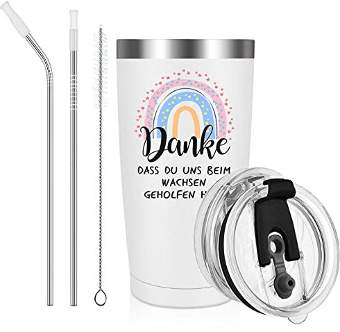 Livole Geschenke für Lehrer, Lehrerin zum Abschied, Lehrer Tasse, Geschenk Lehrerin Grundschule - Danke Dass Du Uns Beim Wachsen Geholfen Hast - 20OZ 600ml Kaffeebecher mit Deckel und Strohhalm