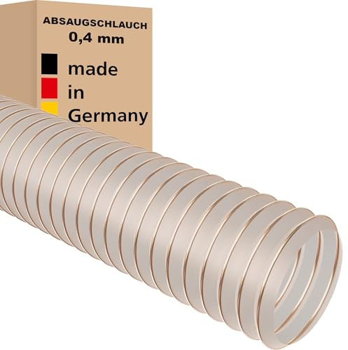 Absaugschlauch 0,4 mm - 250 mm / 5 m transparent für Absauganlage Spiralschlauch schwer entflammbar Stahldrahteinlage Flexschlauch Made in Germany