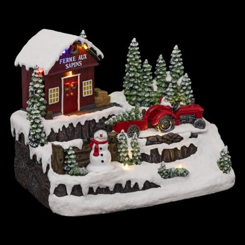 Feeric Lights et Christmas - Village de noël Bonhomme de Neige Tracteur animé/Musical 10 LED + transfo