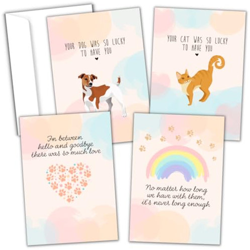 Hat Acrobat 16 Pet Sympathy Cards for Dogs, Cats with Envelopes - Pet Sympathy Card, Loss of Dog Sympathy Card Set - Thoughtful Sympathy Card for Loss of Pet Dog or Cat Sympathy Card (Heartwarming)