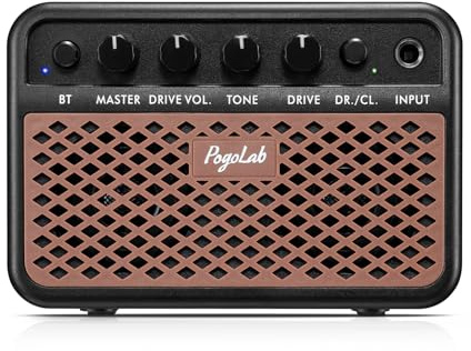 POGOLAB 5W Mini Gitarrenverstärker, Tragbarer Bluetooth-Gitarrenverstärker, CLEAN/Overdrive-Kanälen,Wiederaufladbare Akustikgitarrenverstärker für Akustikgitarre, braun
