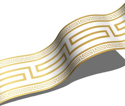funlife Greek Key Peel and Stick Self Adhesive Wallpaper Borders, Natural White Faux Gold 10x200cm
