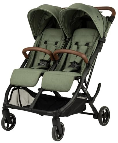 Novi Baby® Scott V2 DUO, Mit einer Hand zusammenklappbar, mit Liegefunktion ab Geburt, für 2 Kinder bis je 15 kg, Korb bis 6 kg, mit Geländerädern (Grün)