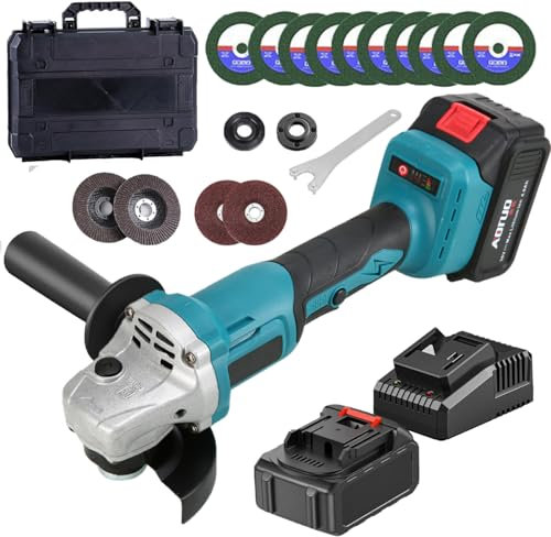 LIROPAU 21V Cordless Angle Grinder 100mm, 4-1/2 Inch with 4.0Ah Battery & Fast Charger, 9000RPM Brushless Motor, Metal Grinder, Flap Disc for Cutting, Polishing (B)