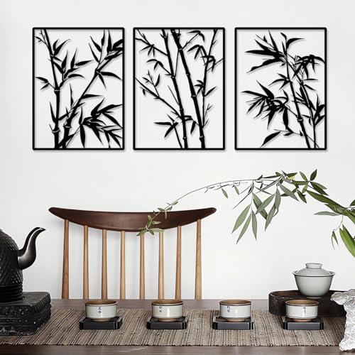 Pduoduo Grande decorazione da parete in metallo di bambù, decorazione artistica da parete in metallo, cartello da appendere all'albero, scultura in bambù per decorazione da parete, confezione da 3