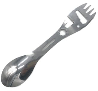 susiodeu Portable Fork and Spoon Set for Camping Convenient and Multipurpose Metal Sporks Stainless Steel Multifunctional Spoon, Silver