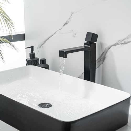 LakeBayMZC vattenkran bad hög, vattenfall tvättställsblandare badrum för tvättställ, ettgreppsblandare handfat med pip höjd 206 mm, mässing svart matt