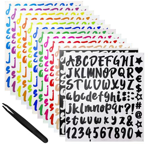 Pegatinas de Números y Letras Adhesivas 12 Hojas Letras Decorativas Stickers Pegatinas de Vinilo para DIY Scrapbooking Decoración Cajas Bolsas Regalos SobresLetreros de Residencia y Buzón,1 Pulgadas