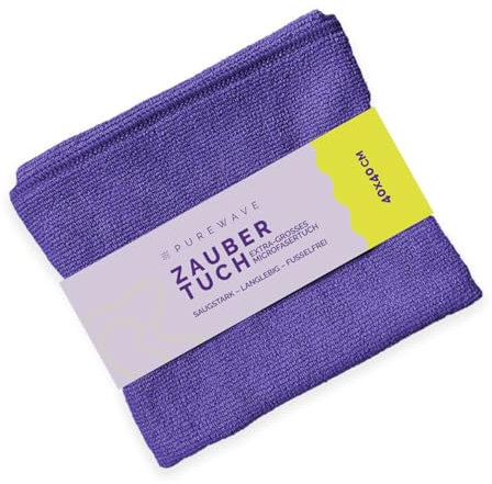 purewave Zaubertuch – Hochwertiges Mikrofasertuch für streifenfreie Reinigung, ideal für Fenster, Spiegel & Oberflächen, waschbar und wiederverwendbar, umweltfreundlich, Violett (1 Pack)