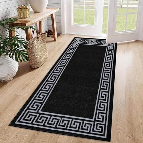 Cozy Haven Athena Runner Rug – Large Non-Slip Washable Carpet for Living Room, Bedroom, Hallway, Lounge, Dining, Kitchen, Modern Indoor Long Floor Runners (Black & Grey, 66x120 cm)