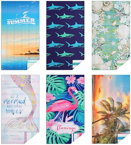 Casa Platino Strandhanddukar 6-pack Extra Stora – 81x180 cm Sandfria, Snabbtorkande & Lätta – Dubbelsidigt Tryckta Pool, Simning & Resehanddukar för Vuxna, Barn, Camping & Strand Essentials – Henley