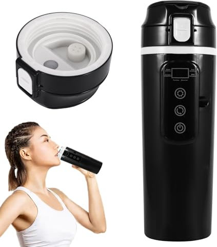 Palmcee Car Kettle, 12V/24V Car Electric Heating Mug Portable Heated Travel Mug, 500ml Car Electric Kettle 304 Stainless Steel Liner Electric Heating Travel Kettle Cup with LCD Display (Black)