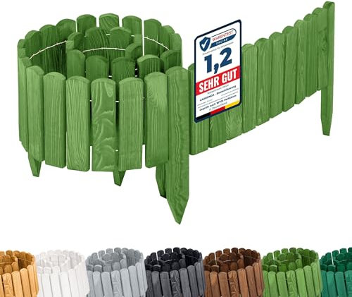 Garronda bordatura giardino bordura per aiuola staccionata in legno per giardino cordolo per aiuole Rollborder Recinzione Bassa Aiuola Lunghezza: 200 cm GD-0108 (Verde scuro, Altezza: 20 cm)
