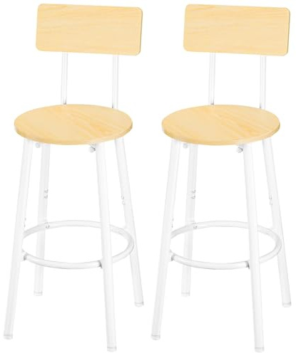 HOOBRO Tabouret de Bar, Lot de 2 avec Dossier, Chaises de Bar avec Repose-Pieds, pour Cuisine, Salon, Bar, Facile à Assembler, Naturel et Blanc EWN32BY01G1