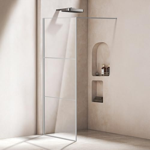Eikuavons Duschvägg 80 x 200 cm, walk-in dusch, silver, glänsande 3-delad segmenterad helram, 5 mm härdat säkerhetsglas, kan monteras på höger/vänster, för golv eller duschkar