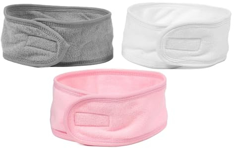 UKCOCO Bandeau de Maquillage Extensible en Coton Double Couche pour Femme, Doux et Confortable, Lot 3 Pièces pour Yoga et Soins Visage