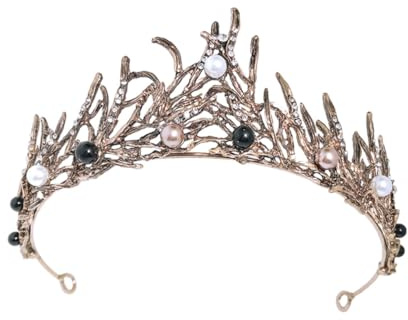 LOORGVEL Tiaras Barrocas Negras de Perlas para Novia Diadema Nupcial Vintage para Boda y Cumpleaños Adorno de Cabeza Elegante para Mujer y Dama de Honor