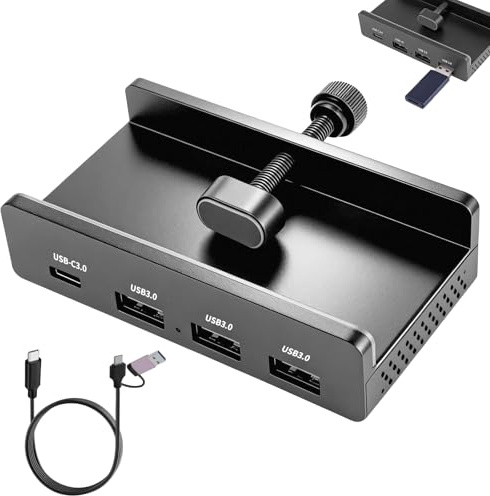 Hub USB 3.0 de Aluminio con 4 Puertos (3X USB-A 3.0, 1x USB-C 3.0), Conector de Alimentación 5V, Velocidad de Transferencia 5 Gbps, Cable 150 cm (C a A/C), Compatible con la mayoría monitores de PC