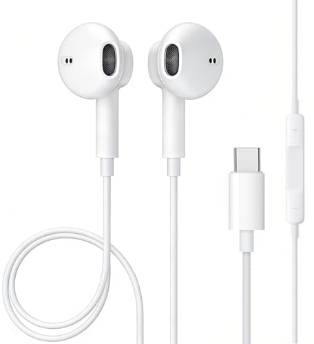 LIIGOU Auriculares con cable USB‑C - estéreo Hi‑FI con micrófono y control de volumen, compatible con teléfono 17/16/15, iPad, Sam Sumg Galexy S24/S23, Google Pixel