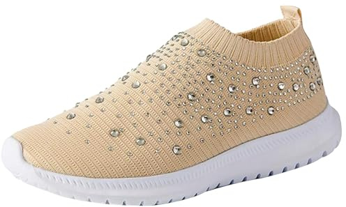 Scarpe casual traspiranti - Scarpe leggere da donna senza lacci Sneakers da lavoro, scarpe antiscivolo, sneakers comode, calze senza lacci, scarpe da ginnastica, cachi., 36 EU