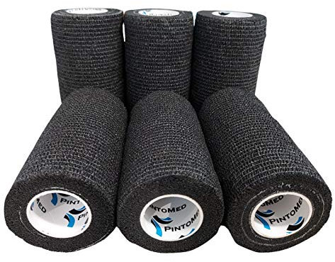 PintoMed - BENDAGGIO COESIVO - NERO garza elastica, 6 rotoli x 10 cm x 4.5 m autoadesiva flessibile bende, qualità professionale, primo soccorso - Sports Wrap bende - Confezione da 6
