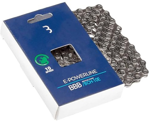 BBB Cycling E-PowerLine 10-Speed Cycling Chain Fahrradkette mit SmartLink QuickLink Inklusive Fahrradkette für 10-Fach-Kettenfahrräder 136 Links Silber Vernickelung BCH-10E