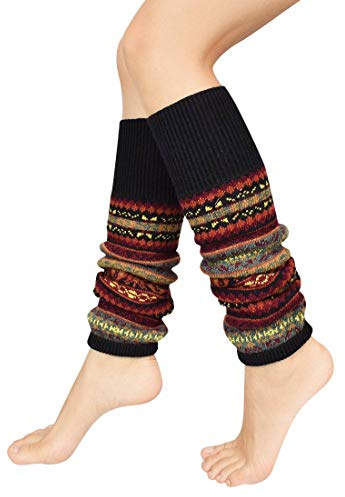 UMIPUBO Women Leg Warmer Striped Ethnic Knitting Wool Footless Knee High Boot Cuff Cover Socks for Christmas