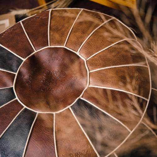 Handgefertigt Marokkanischen Runde Pouf Hocker,Falscher Pu Leather Boden Sitzkissen Ungefüllt 23X 11,Patchwork Hocker Für Wohnzimmer Schlafzimmer Hochzeit-A