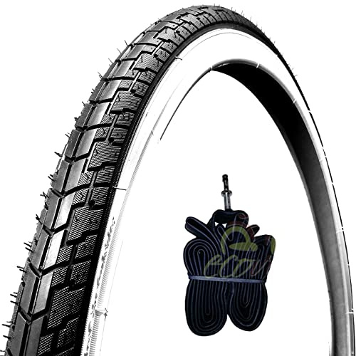 ECOVELO 1 pneu 24 x 1 3/8 (37-540) + 1 chambre pour vélo de ville, enfant | pneus routiers blancnoirs en caoutchouc
