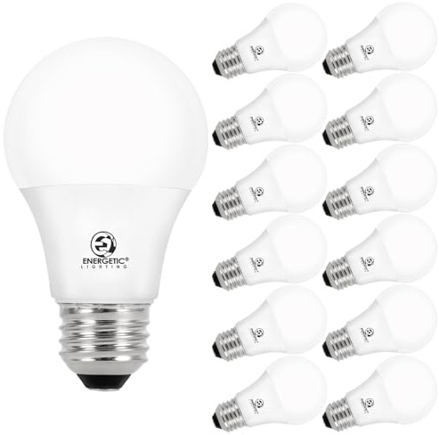 Energetic A19 LED Bulb 60W Equivalent, 5000K Daylight LED Light Bulbs, E26 Standard Base, 760LM, Non-Dimmable, ETL Listed, 12 Packs
