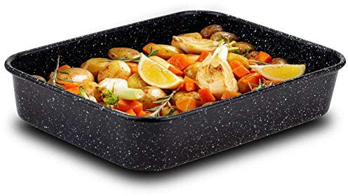 NAVA Backblech | 34x26x6,5 cm, 4,7L | Tief Backblech mit Granitbeschichtung | zum Backen von Fleisch Kuchen