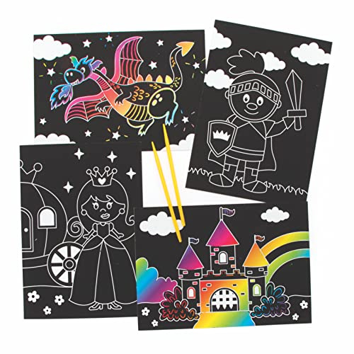 Baker Ross Fairy Tale Scratch Art Pictures - Pack of 8, Engraving Art for Children, Creative Activities for Kids, Art Set for Creative Minds (FE514)