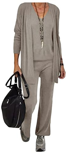 Dejamy Completo 3 pezzi, cardigan a mantella maglia e pantalone (52, Tortora)
