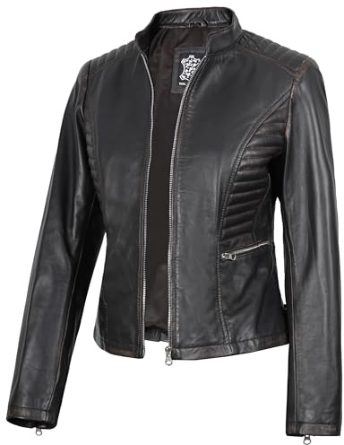 Blingsoul Womens Fashion Leather Brown Jacket - Moto Biker | [1315943] N-185 Ruboff, M