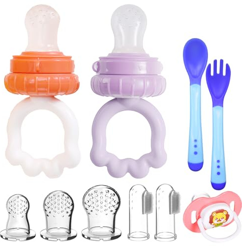 2pcs Chupetes Frutas Bebe Sin BPA Alimentador Antiahogo de Fruta para Bebés + 3 Tetinas de Silicona en 3 Tamaños